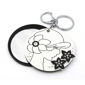 Key Chain - 12 PCS - Lady Print Sliding Cover w/ Round Shape Mirror - KC-GK1309